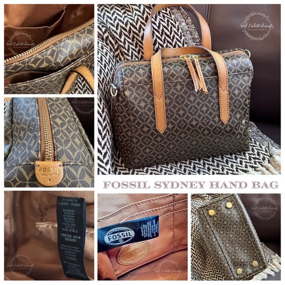 ๐ฅณHP LUXE Sydney Signature Satchel Dark Brown Print Leather Duffle Bag by Fossil - Picture 2 of 16